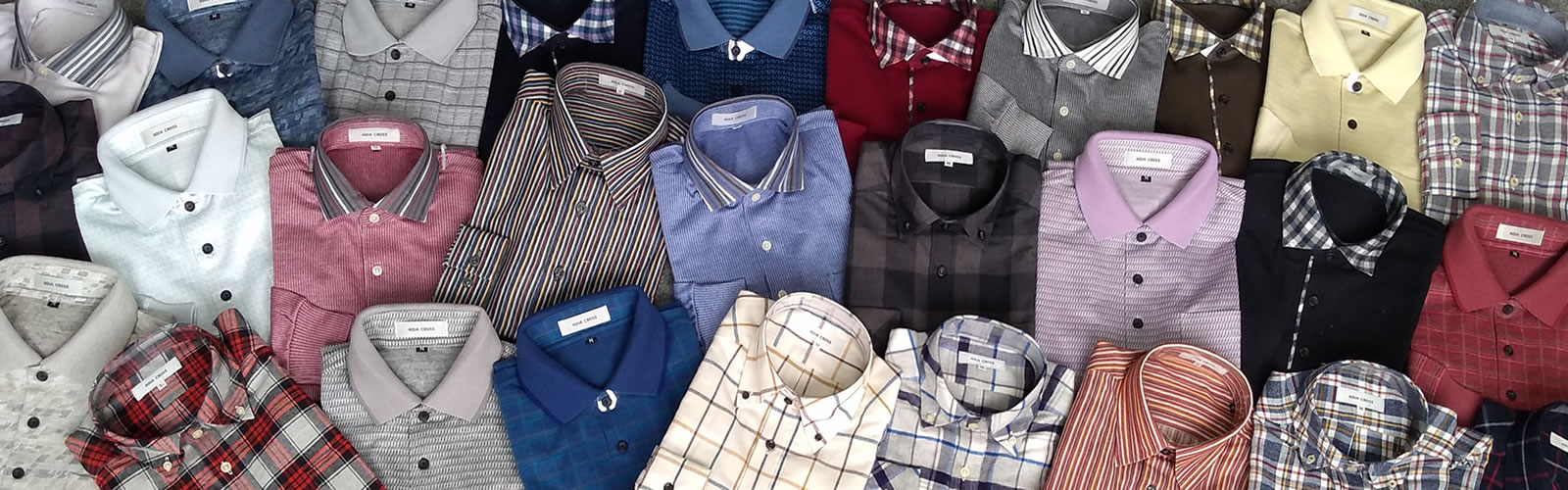 アクアクロスでは、国産の紳士カジュアルシャツ、ポロシャツ、セーターの製造・販売をしています